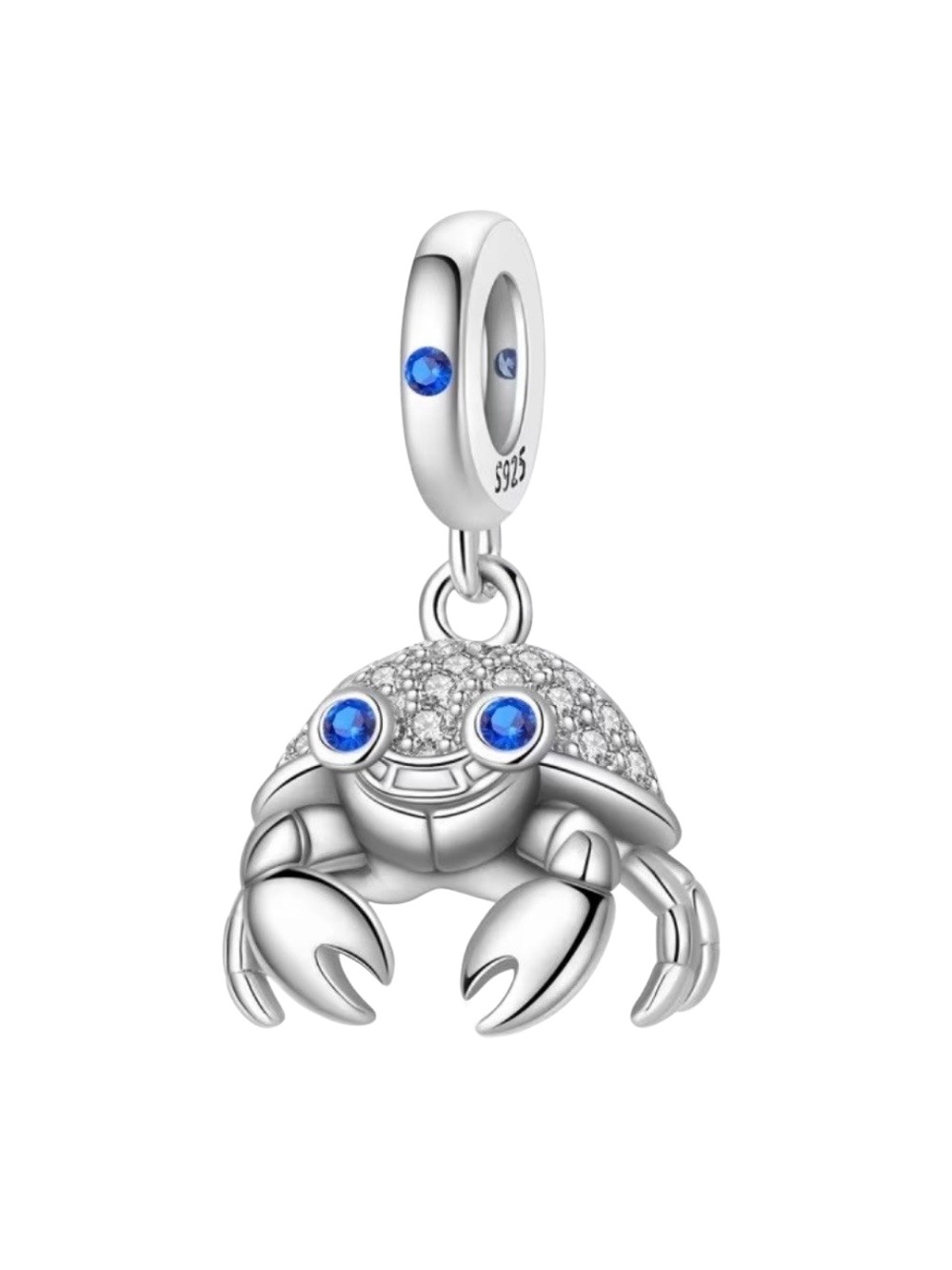 🦀 925 Sterling Silver Blue Crab Dangle Charm CZ Pavé - Picture 3 of 5